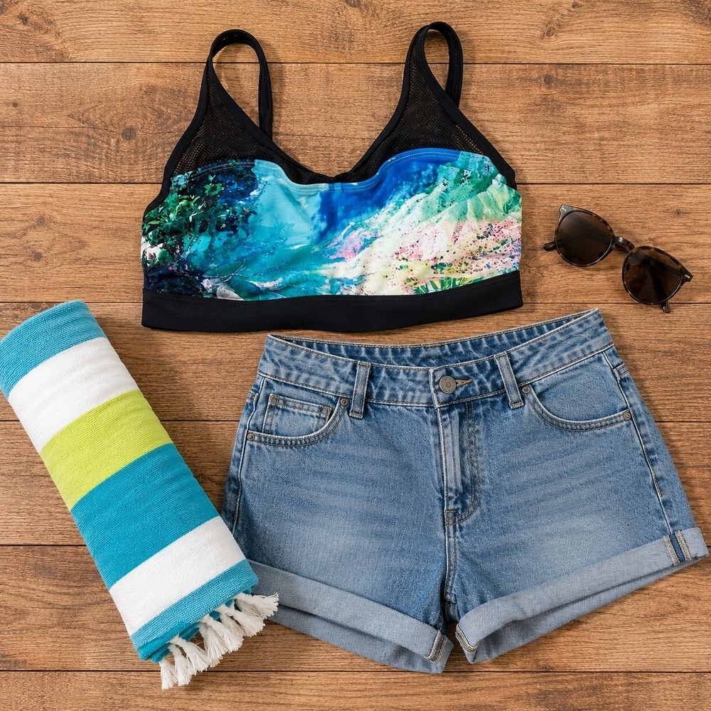 Athleta Dolphin Cove Bikini Top 32B/C Small S Multicolor Athletic Swim Surf